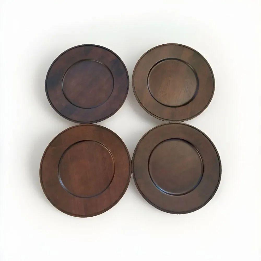 Pier 1 Walnut Wooden Charger  14.5” Set Of 4 Dark Brown For 9” Plate